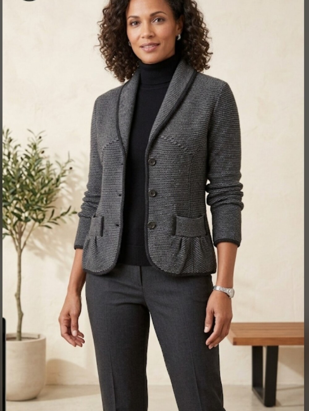 Chiaramente Italy Gray Wool Blend Knit Sweater Jacket Blazer Sz L